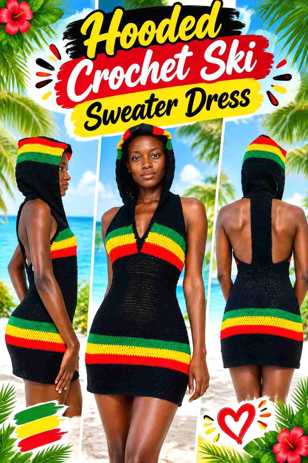 8. Hooded Crochet Ski Sweater Dress