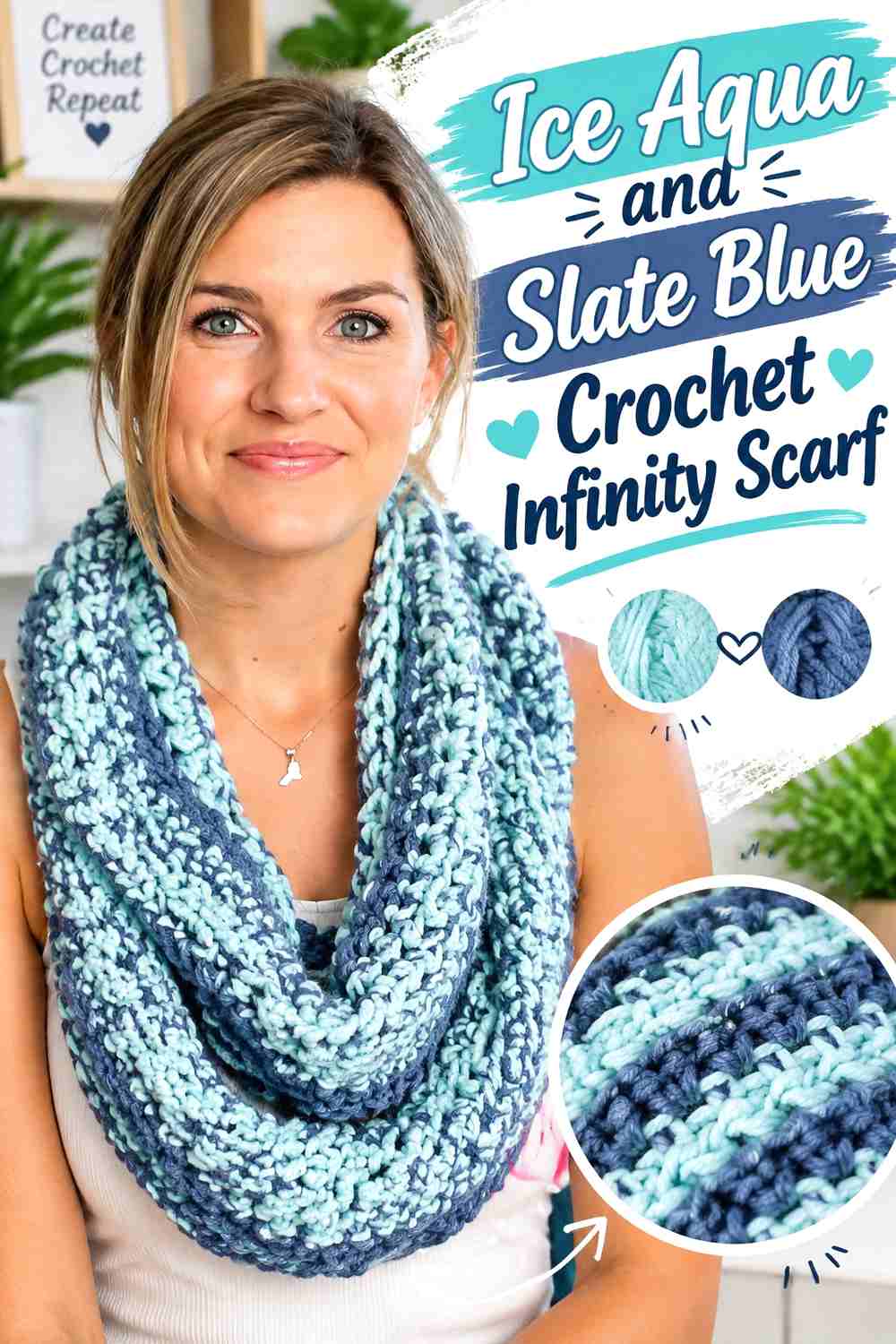 14. Ice Aqua And Slate Blue Crochet Infinity Scarf