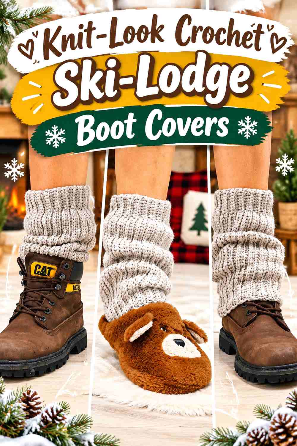 2. Knit-Look Crochet Ski-Lodge Boot Covers