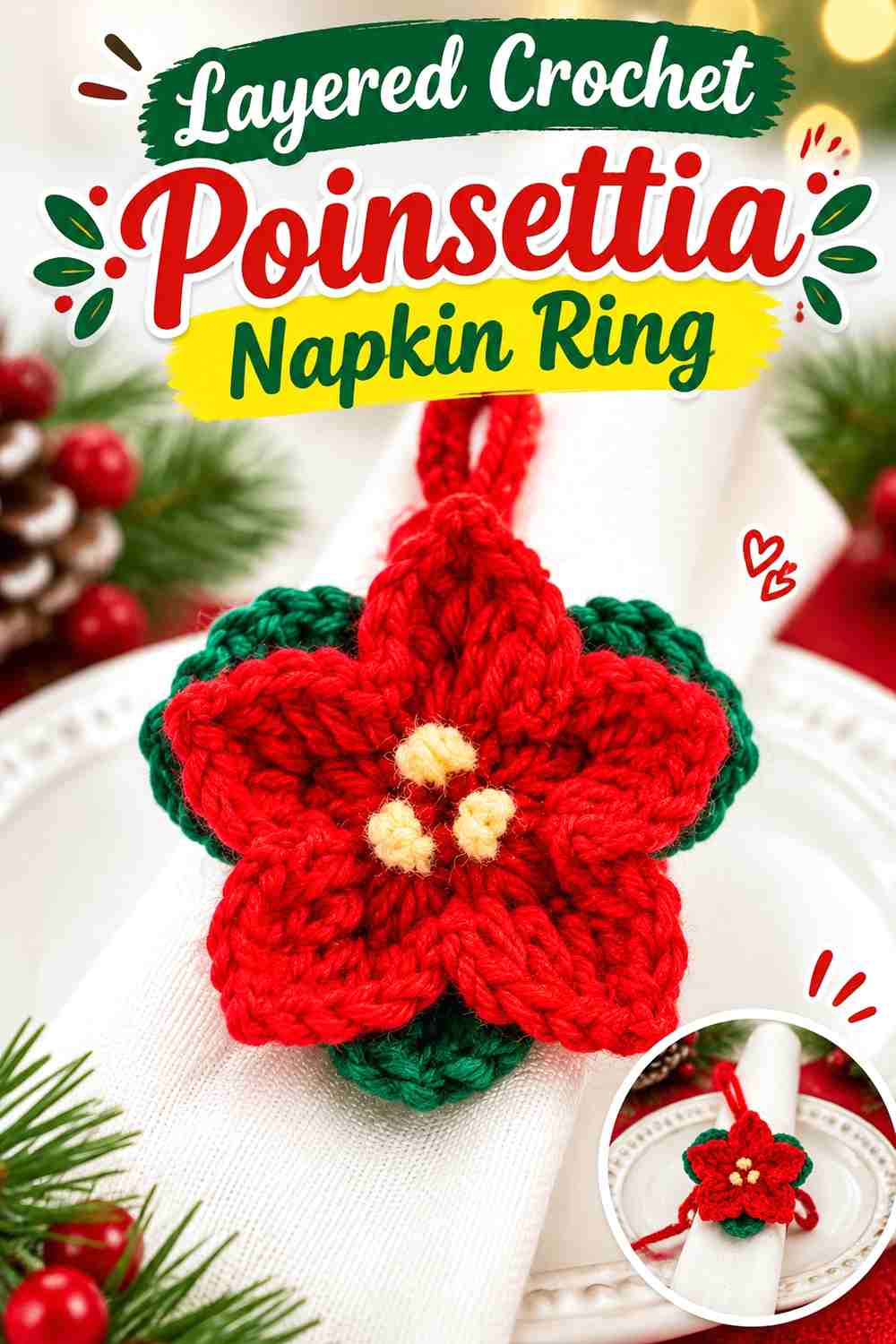 8. Layered Crochet Poinsettia Napkin Ring