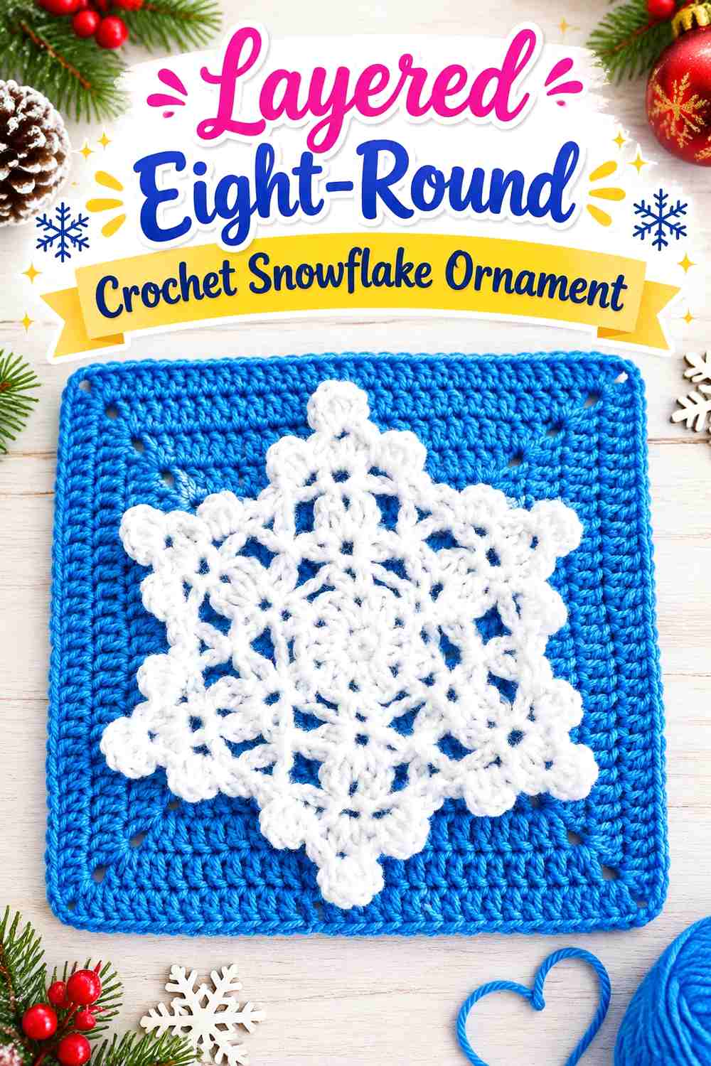 14. Layered Eight-Round Crochet Snowflake Ornament