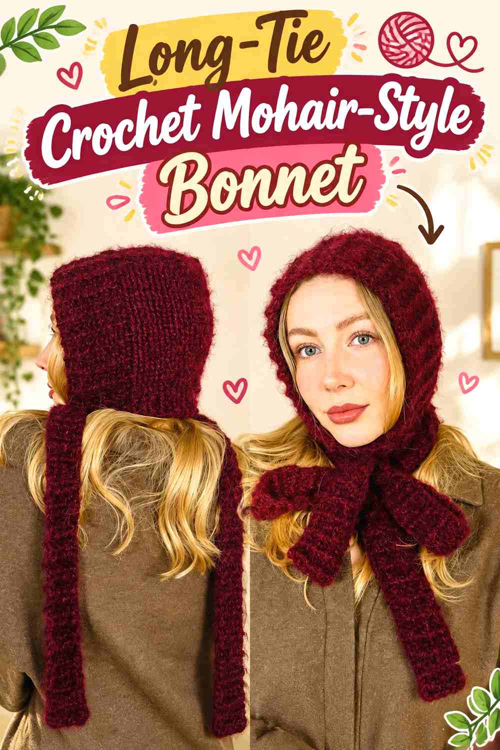 5. Long-Tie Crochet Mohair-Style Bonnet