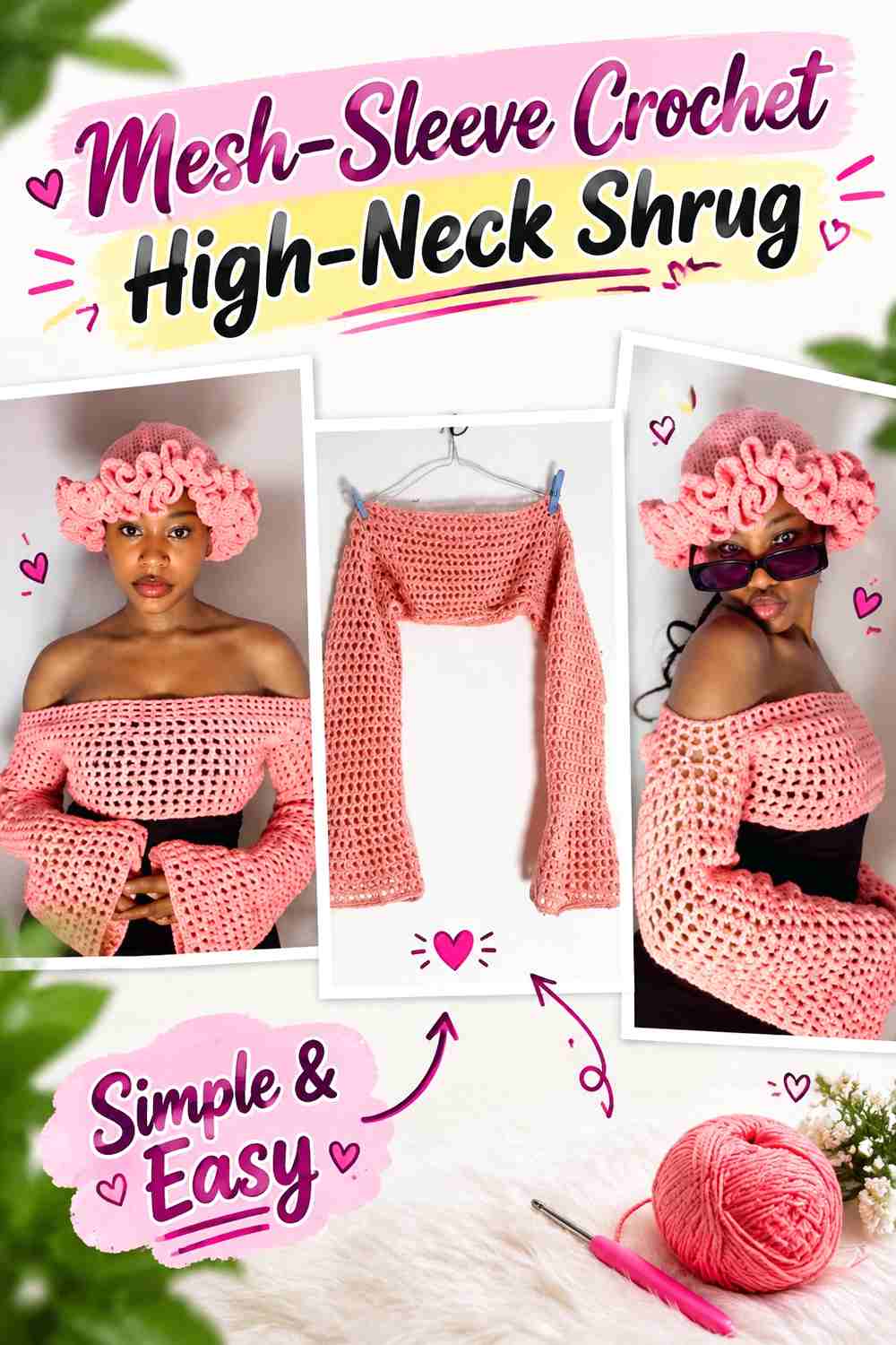 8. Mesh-Sleeve Crochet High-Neck Shrug