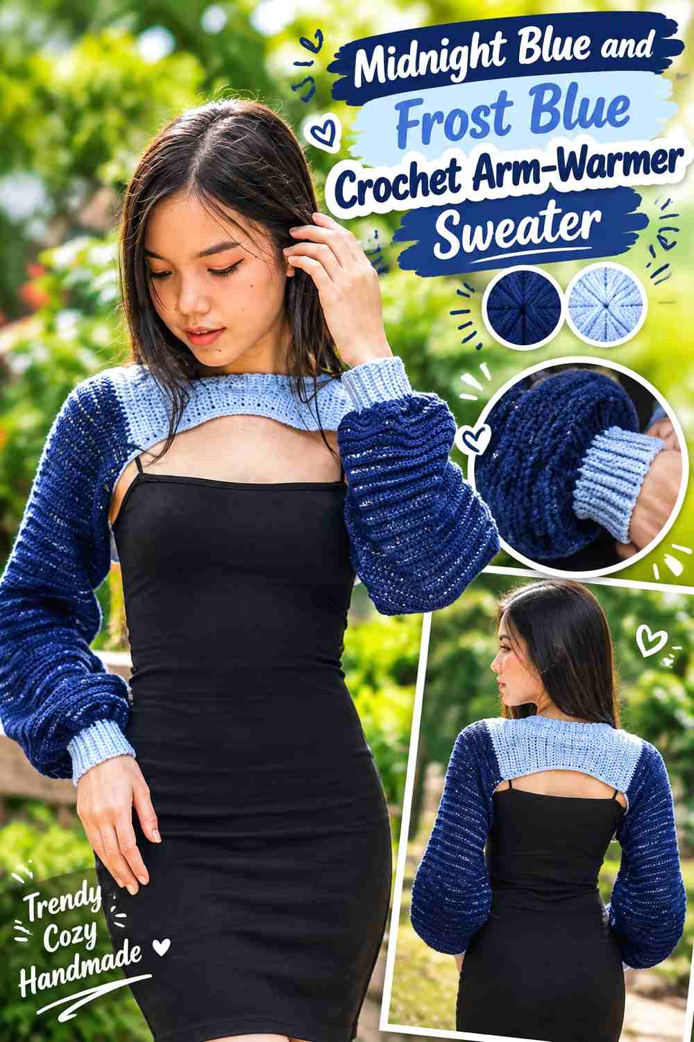 16. Midnight Blue And Frost Blue Crochet Arm Warmer Sweater