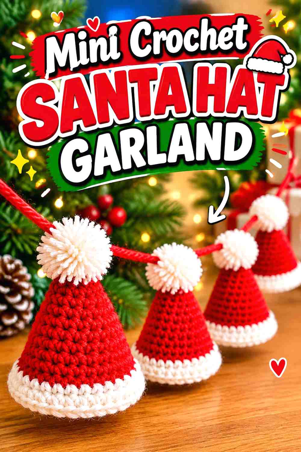 10. Mini Crochet Santa Hat Garland