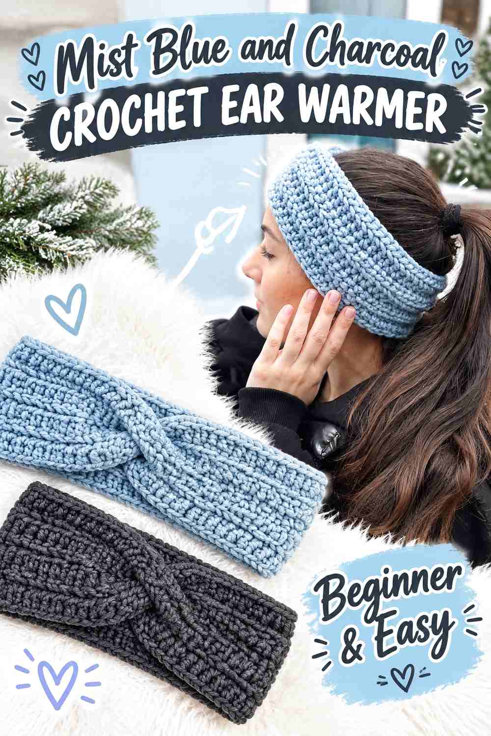 18. Mist Blue And Charcoal Crochet Ear Warmer