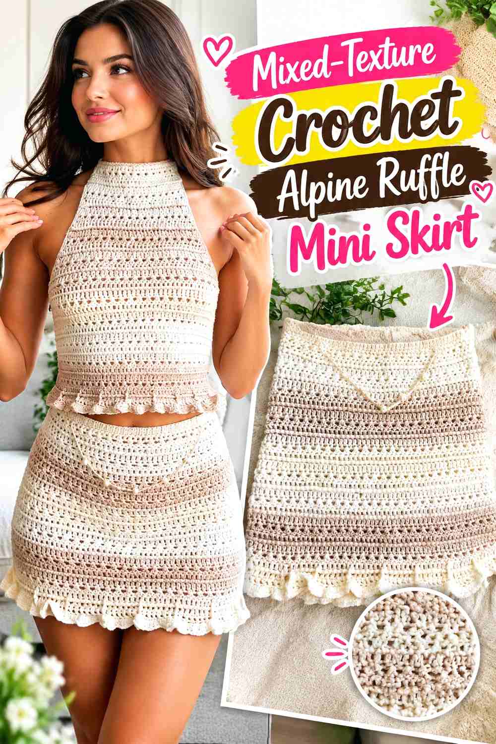 6. Mixed-Texture Crochet Alpine Ruffle Mini Skirt