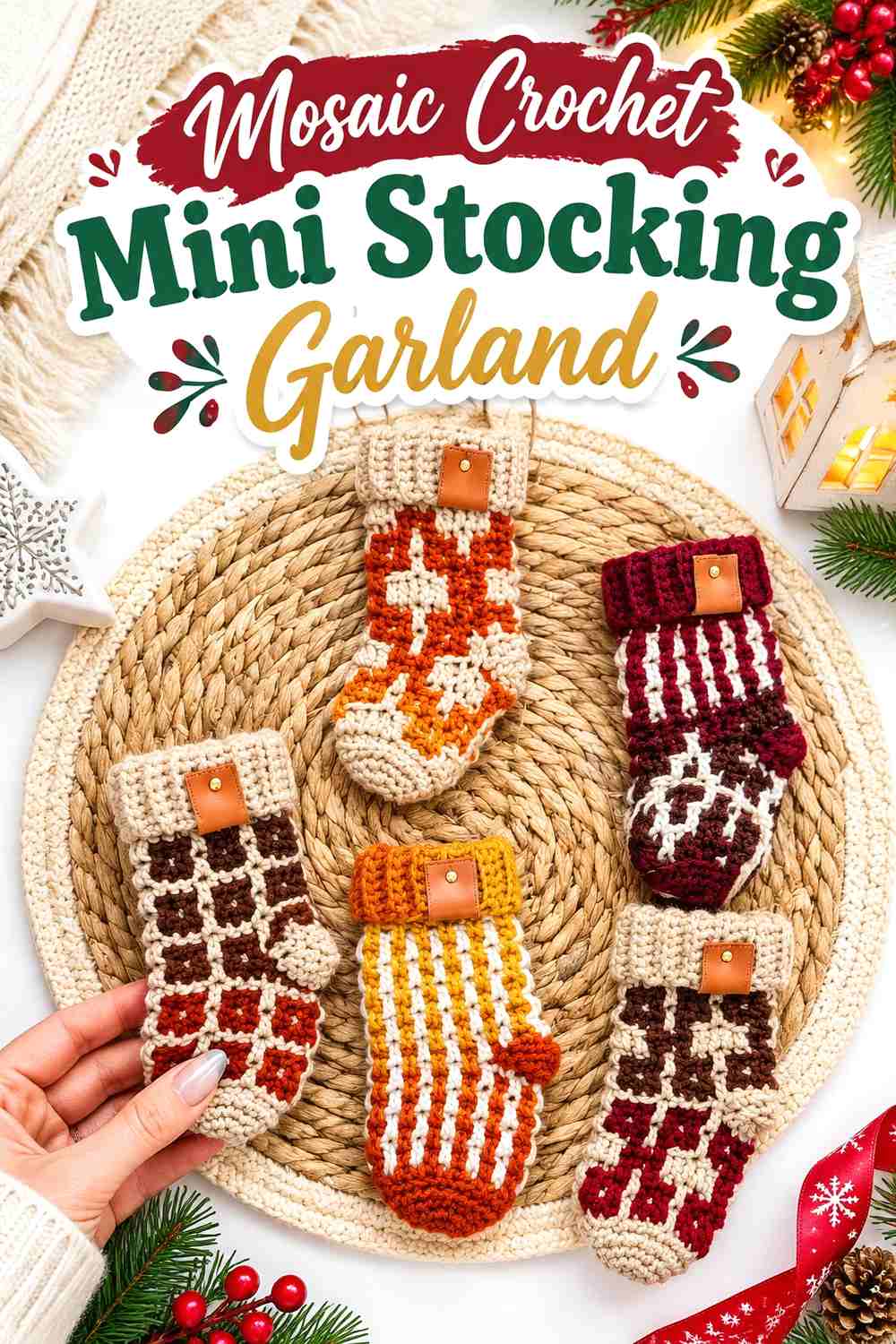 7. Mosaic Crochet Mini Stocking Garland