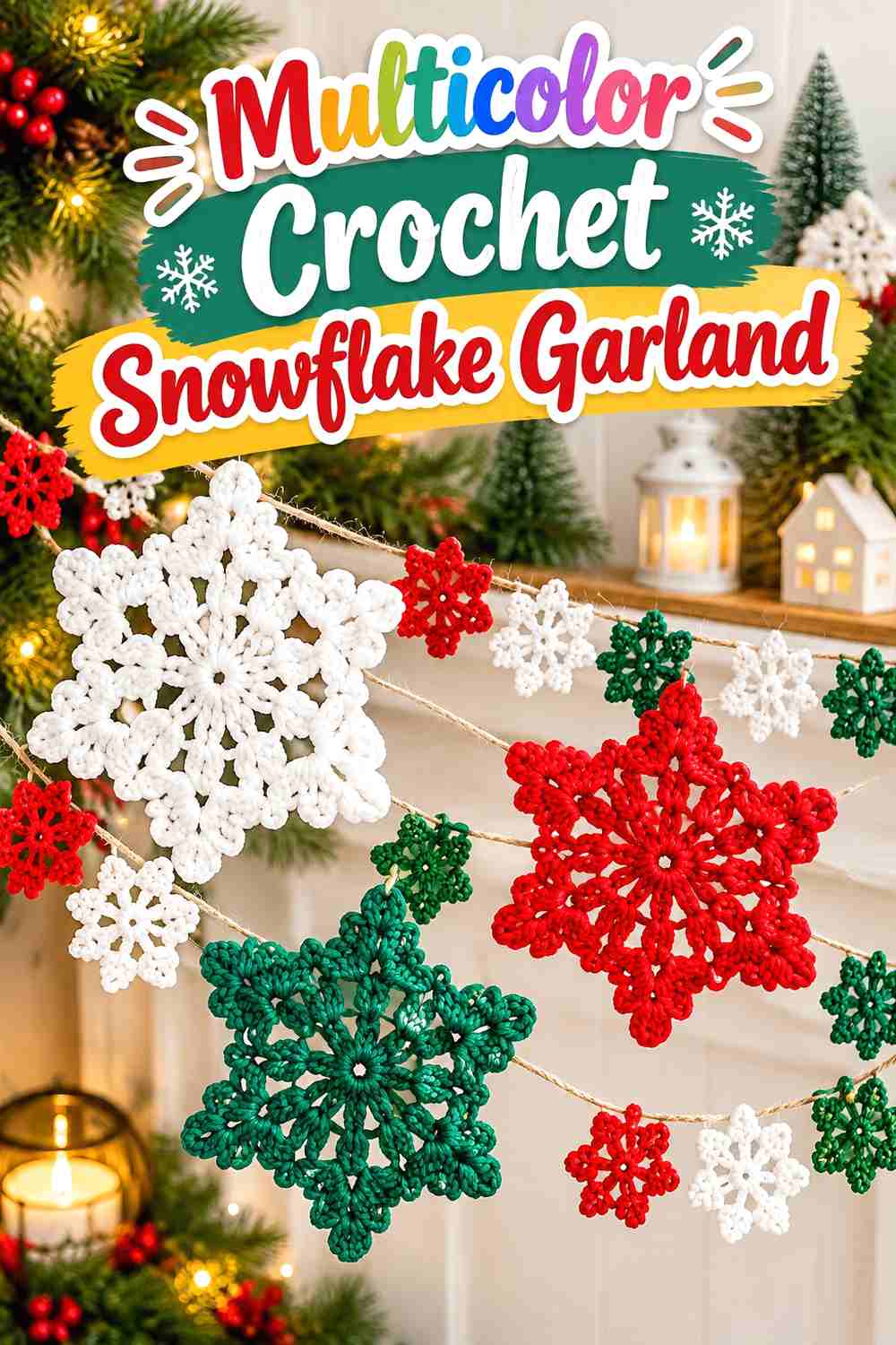 1. Multicolor Crochet Snowflake Garland