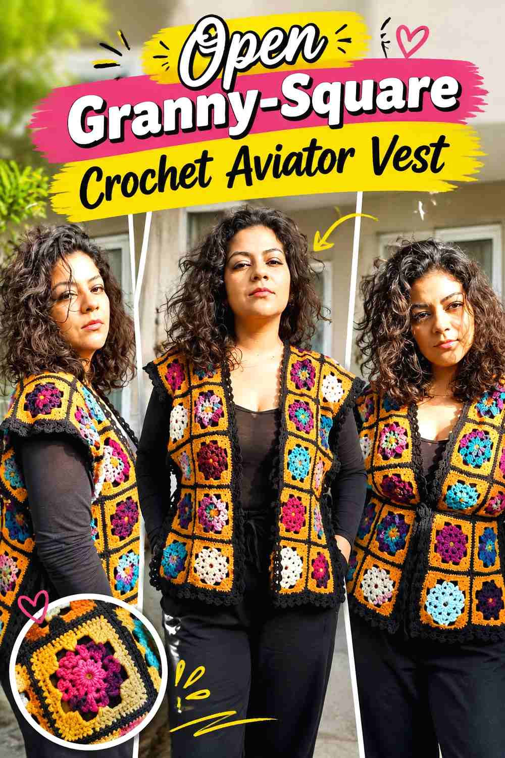 16. Open Granny-Square Crochet Aviator Vest