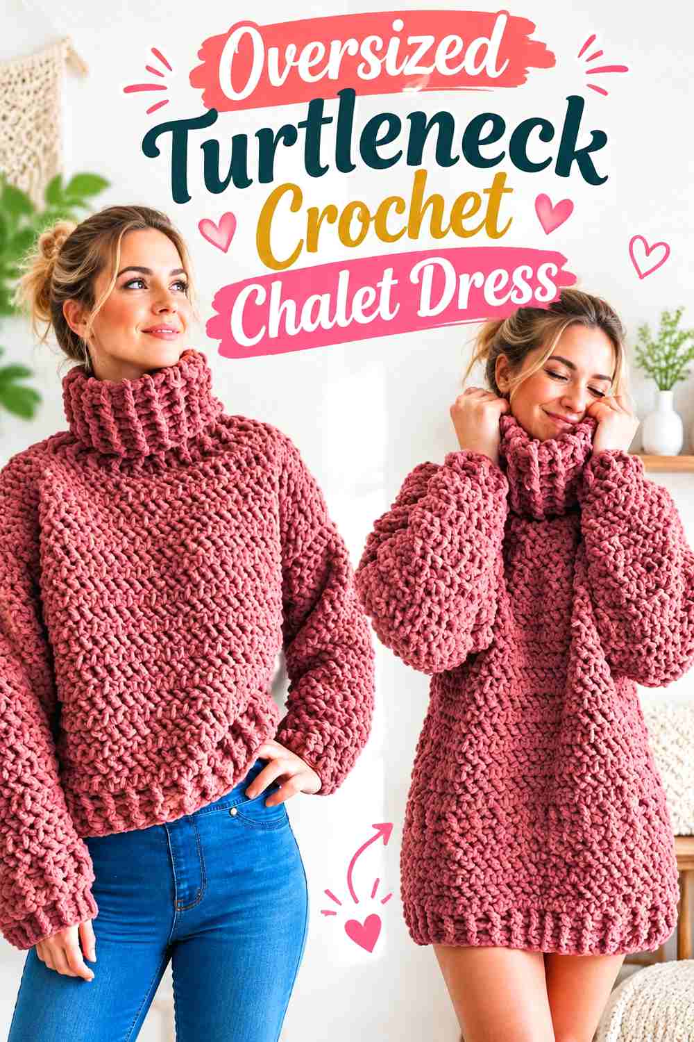 9. Oversized Turtleneck Crochet Chalet Dress