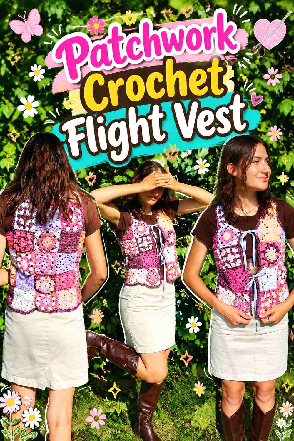 8. Patchwork Crochet Flight Vest