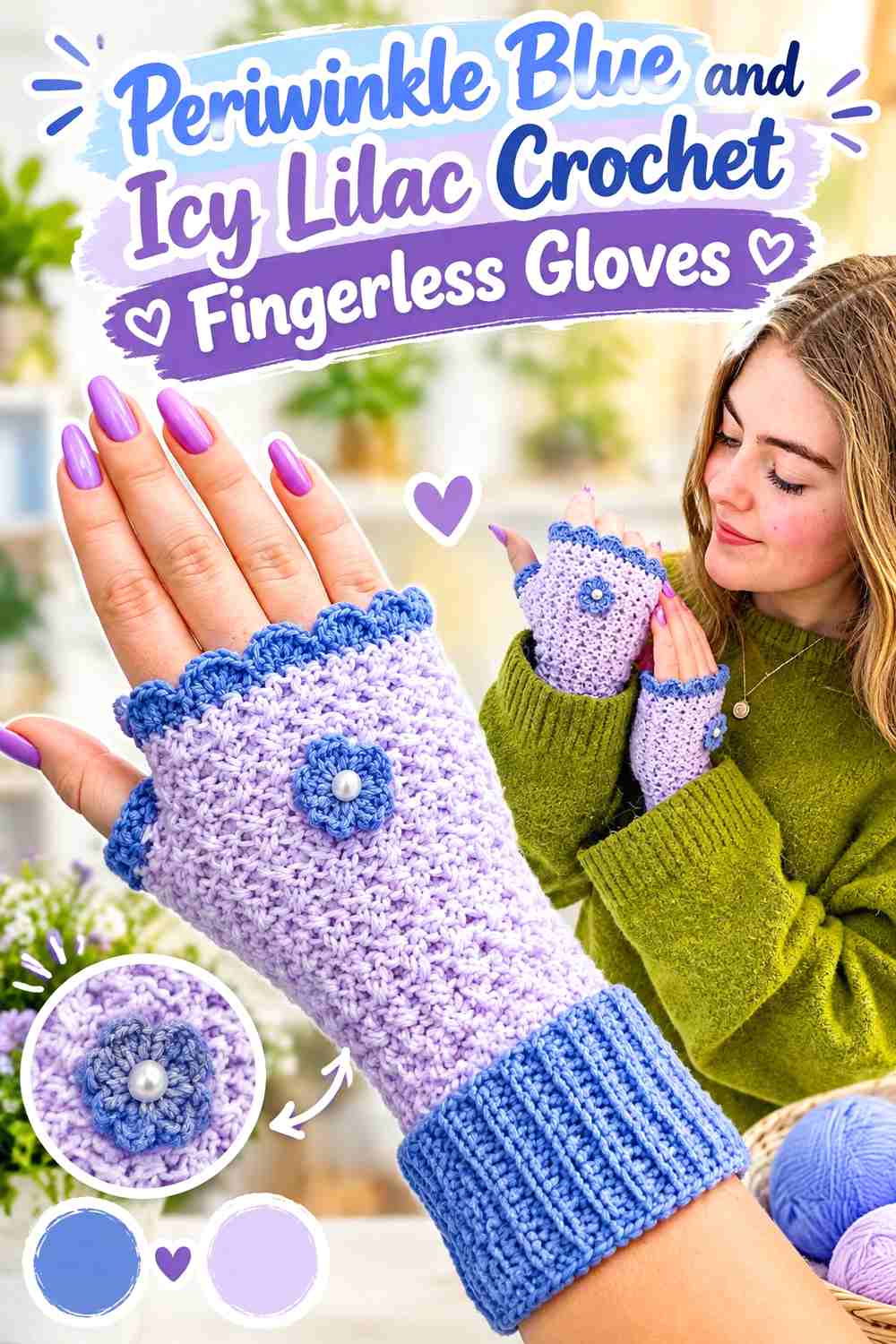 9. Periwinkle Blue And Icy Lilac Crochet Fingerless Gloves