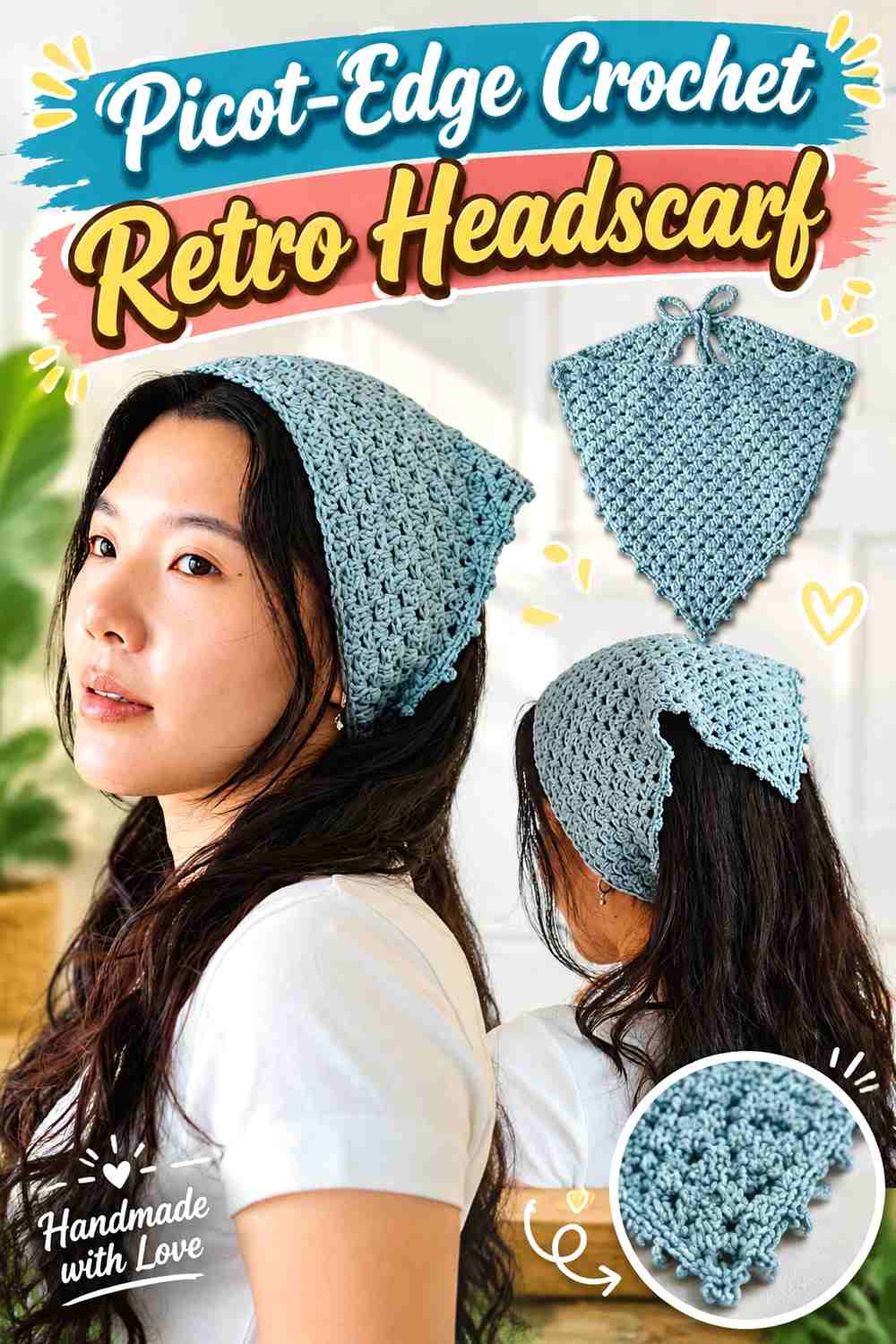 12. Picot-Edge Crochet Retro Headscarf