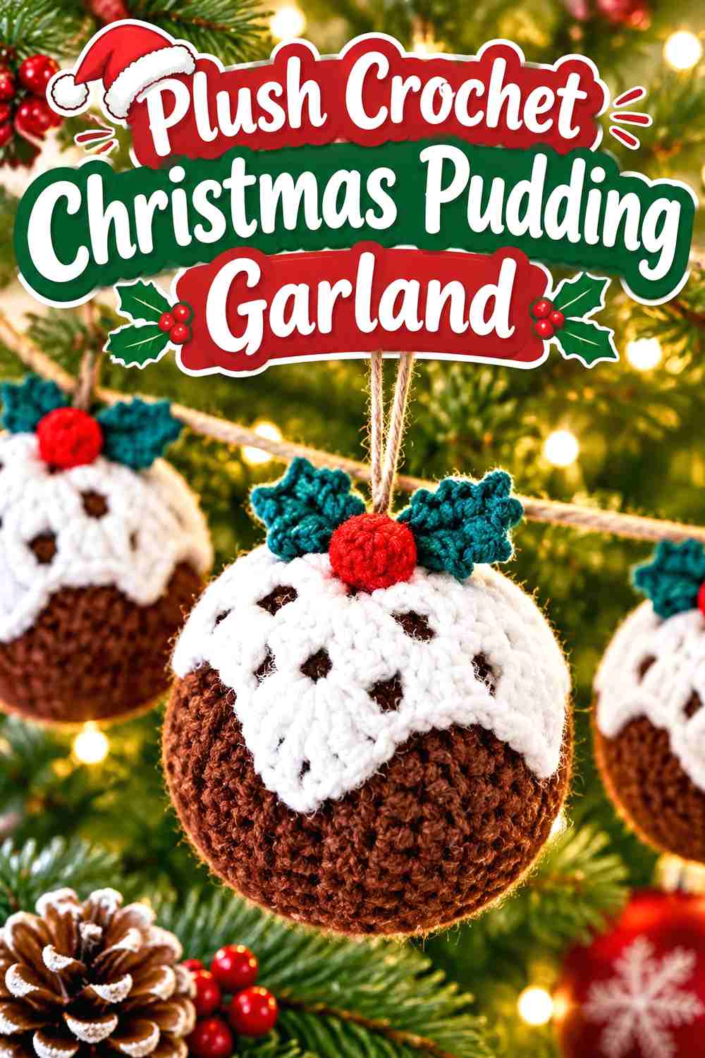 13. Plush Crochet Christmas Pudding Garland