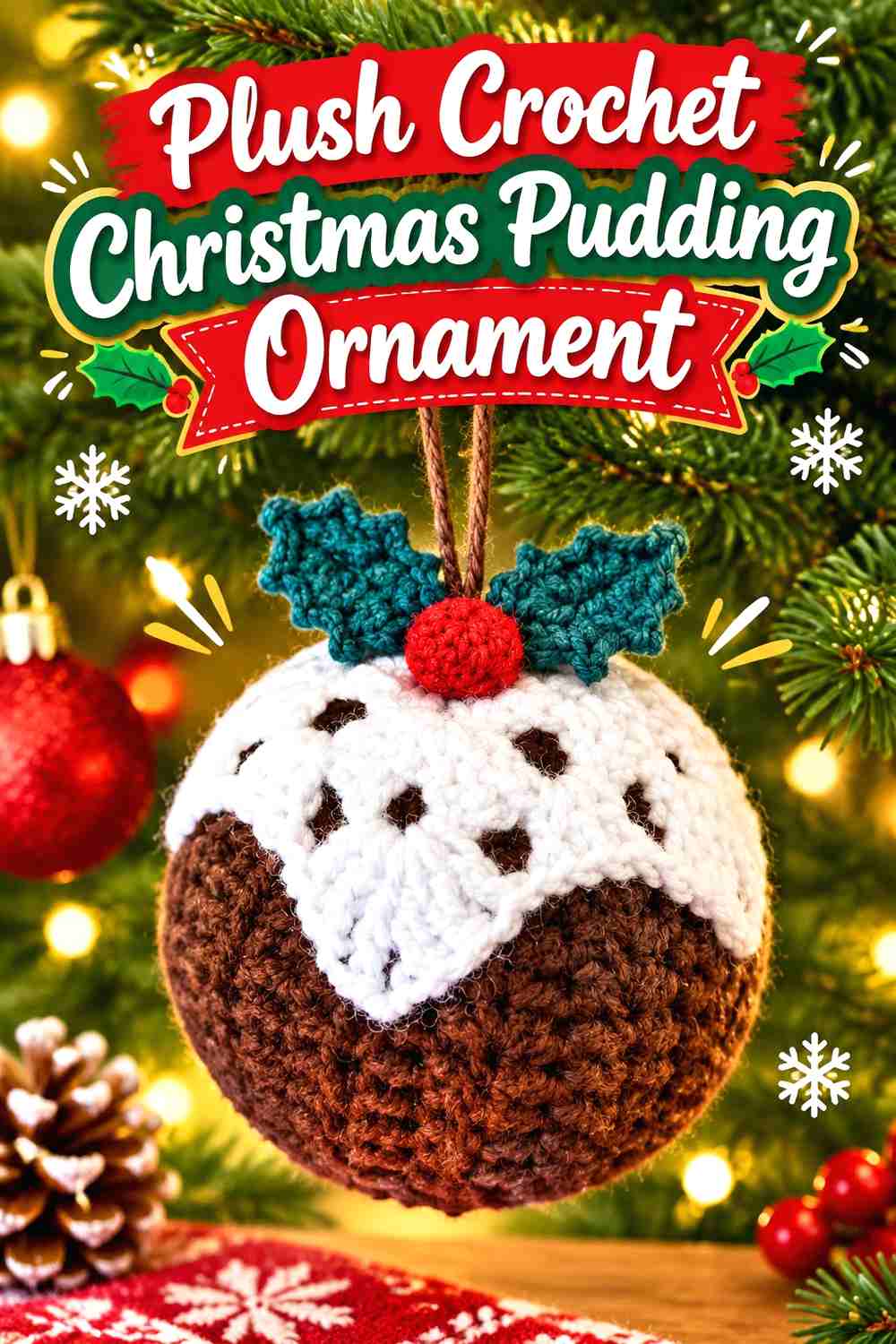 10. Plush Crochet Christmas Pudding Ornament