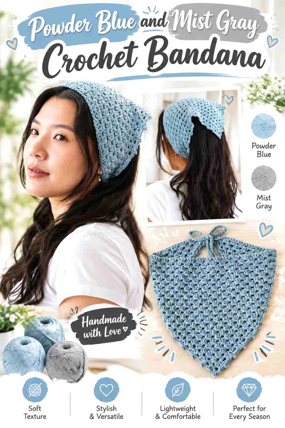 3. Powder Blue And Mist Gray Crochet Bandana