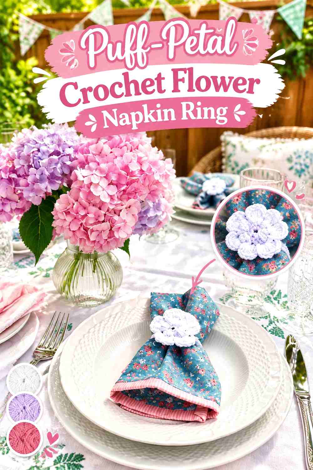 4. Puff-Petal Crochet Flower Napkin Ring