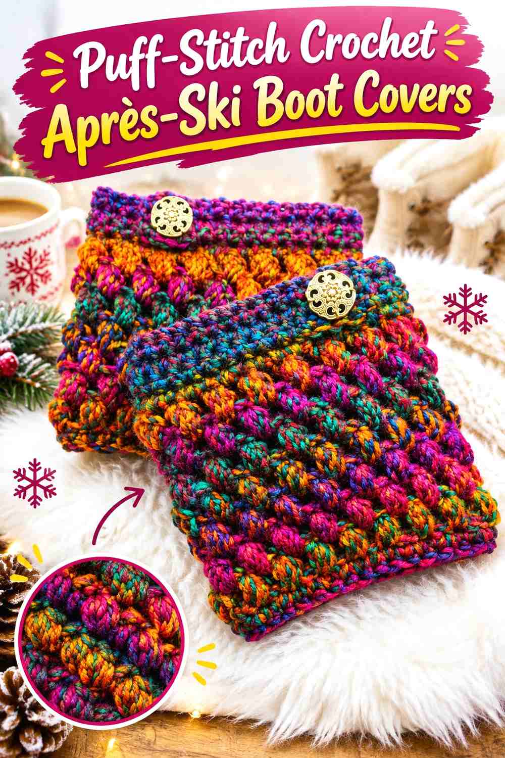 5. Puff-Stitch Crochet Après-Ski Boot Covers