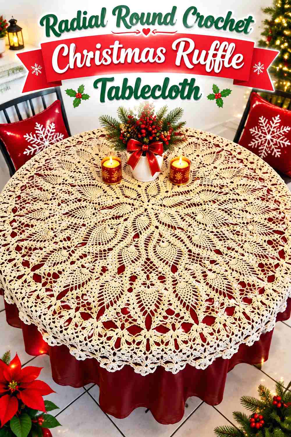 12. Radial Round Crochet Christmas Ruffle Tablecloth