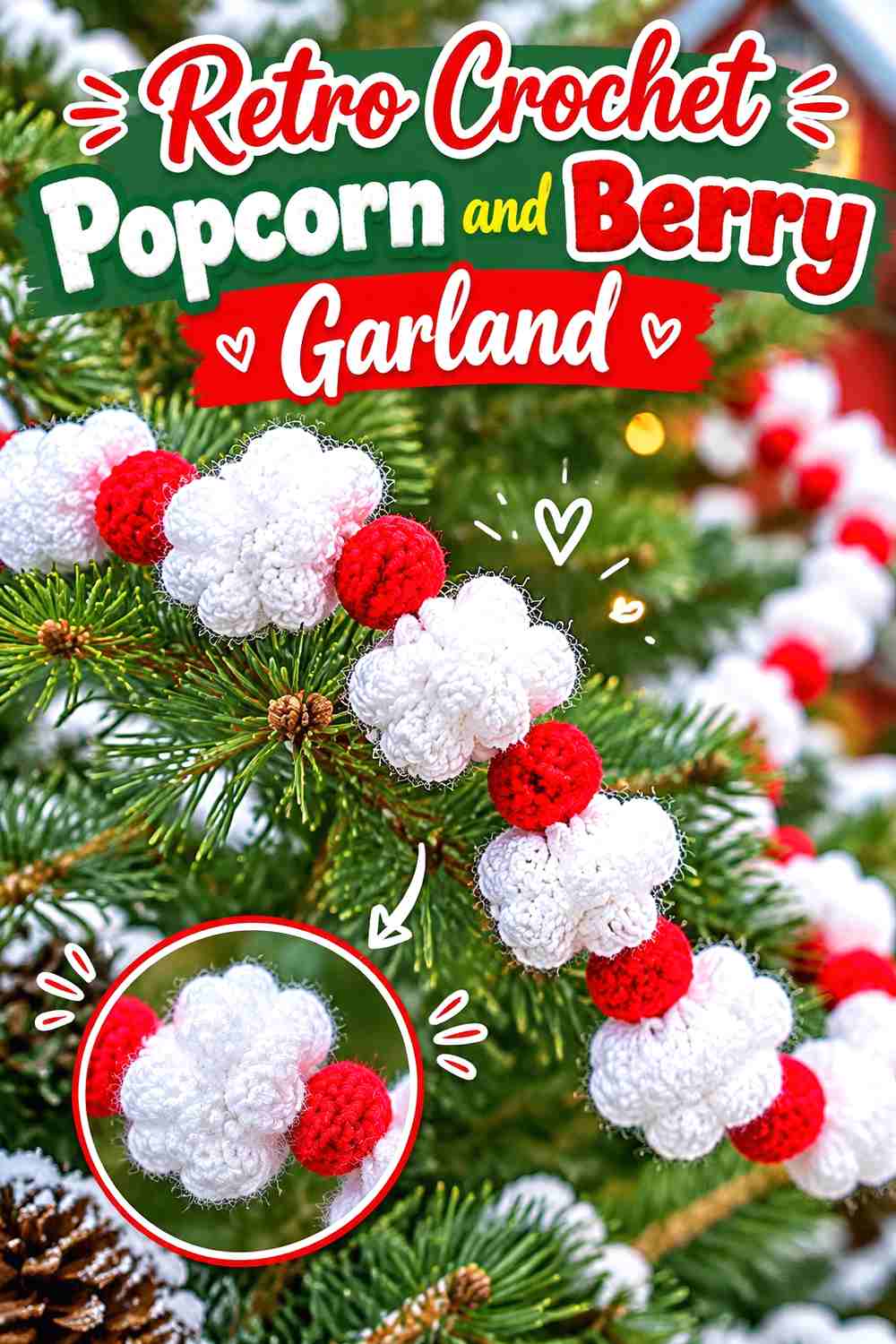 2. Retro Crochet Popcorn and Berry Garland
