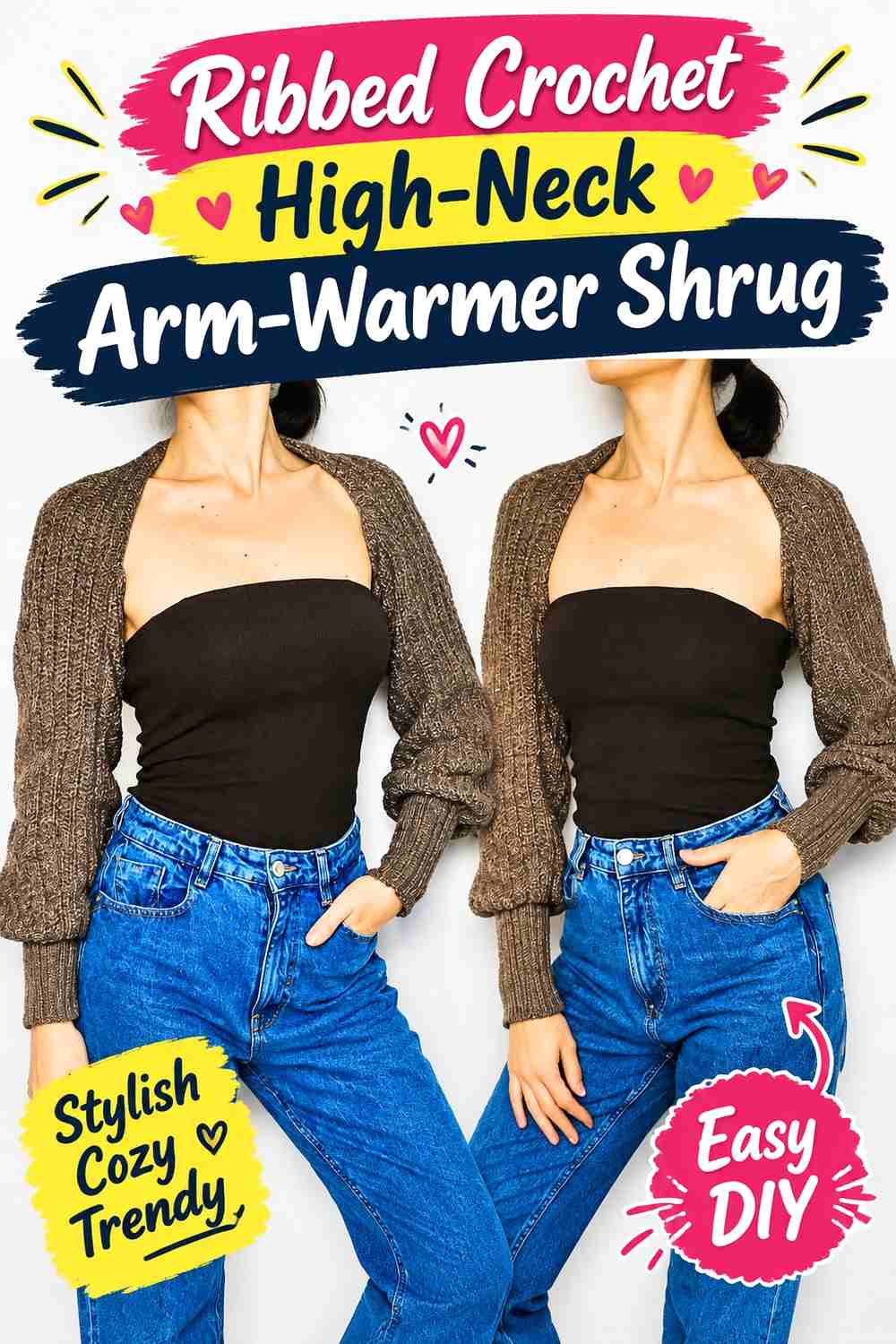 3. Ribbed Crochet High-Neck Arm-Warmer Shrug