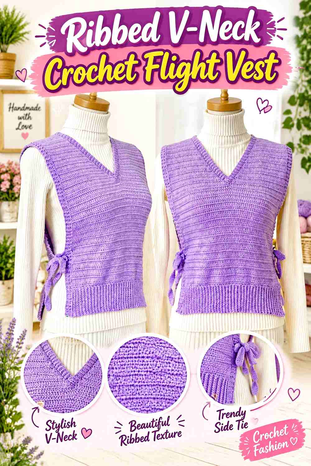 5. Ribbed V-Neck Crochet Flight Vest