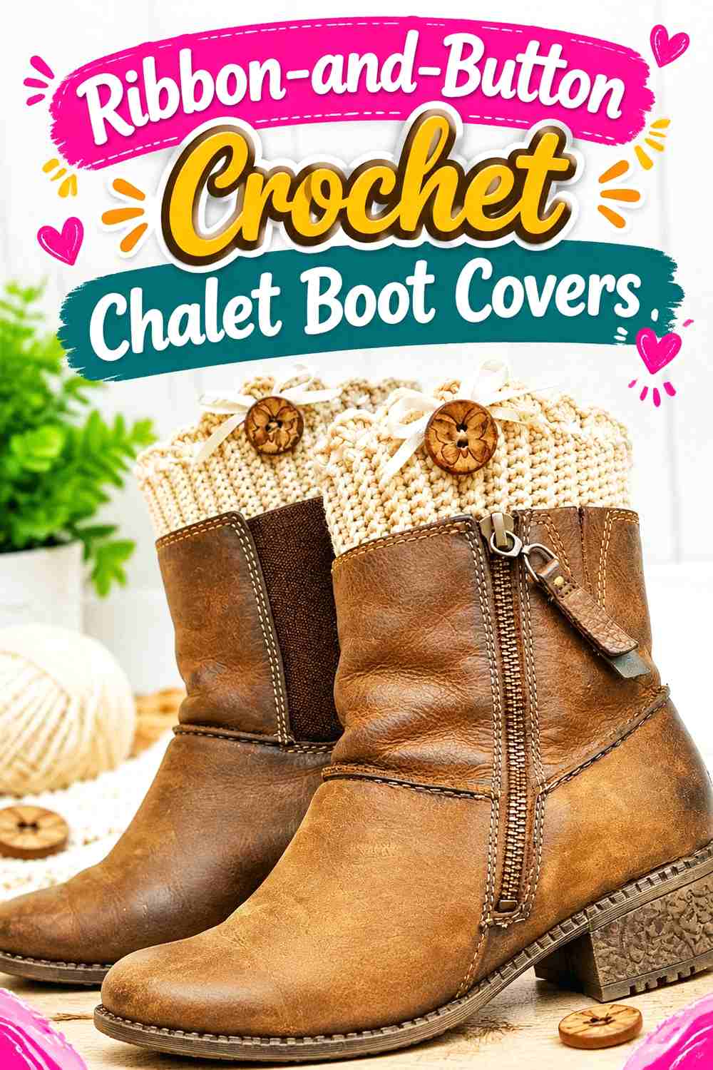 7. Ribbon-and-Button Crochet Chalet Boot Covers