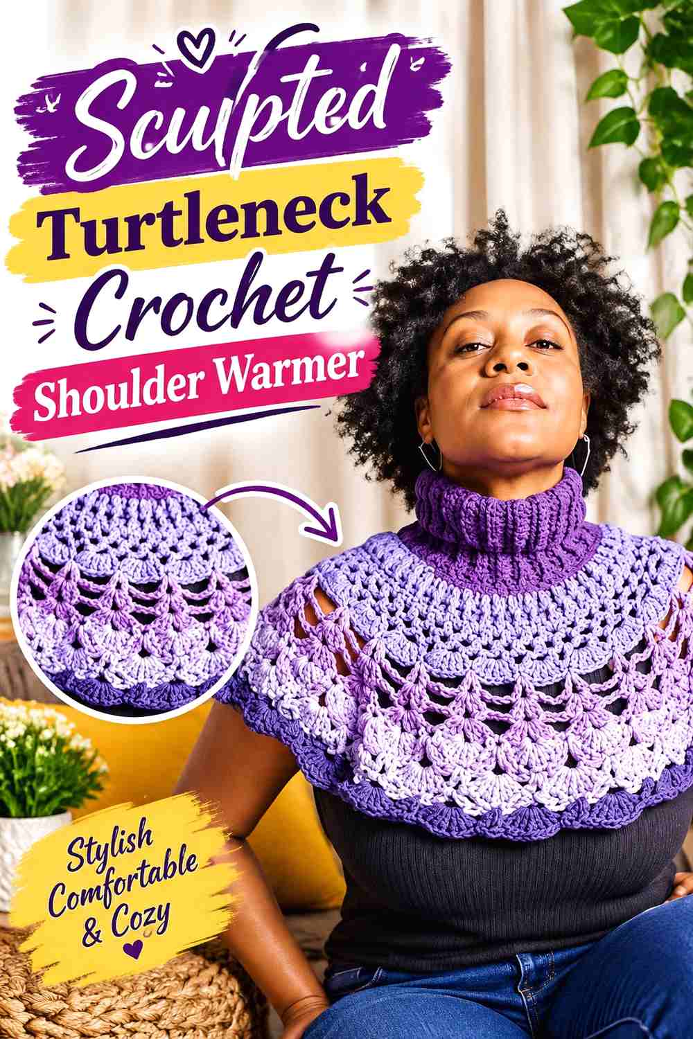 1. Sculpted Turtleneck Crochet Shoulder Warmer