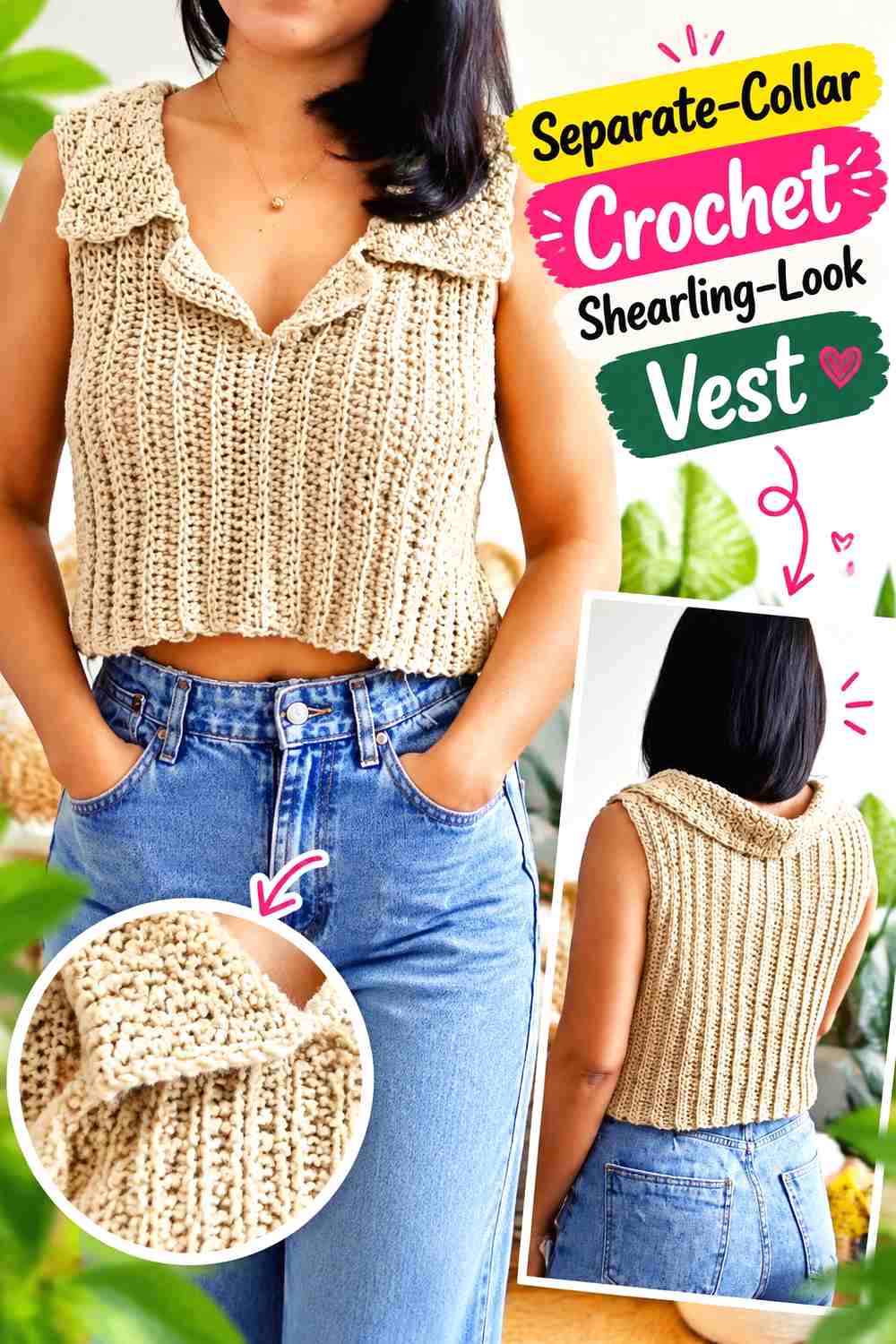 17. Separate-Collar Crochet Shearling-Look Vest