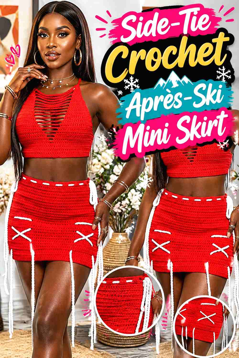 9. Side-Tie Crochet Après-Ski Mini Skirt