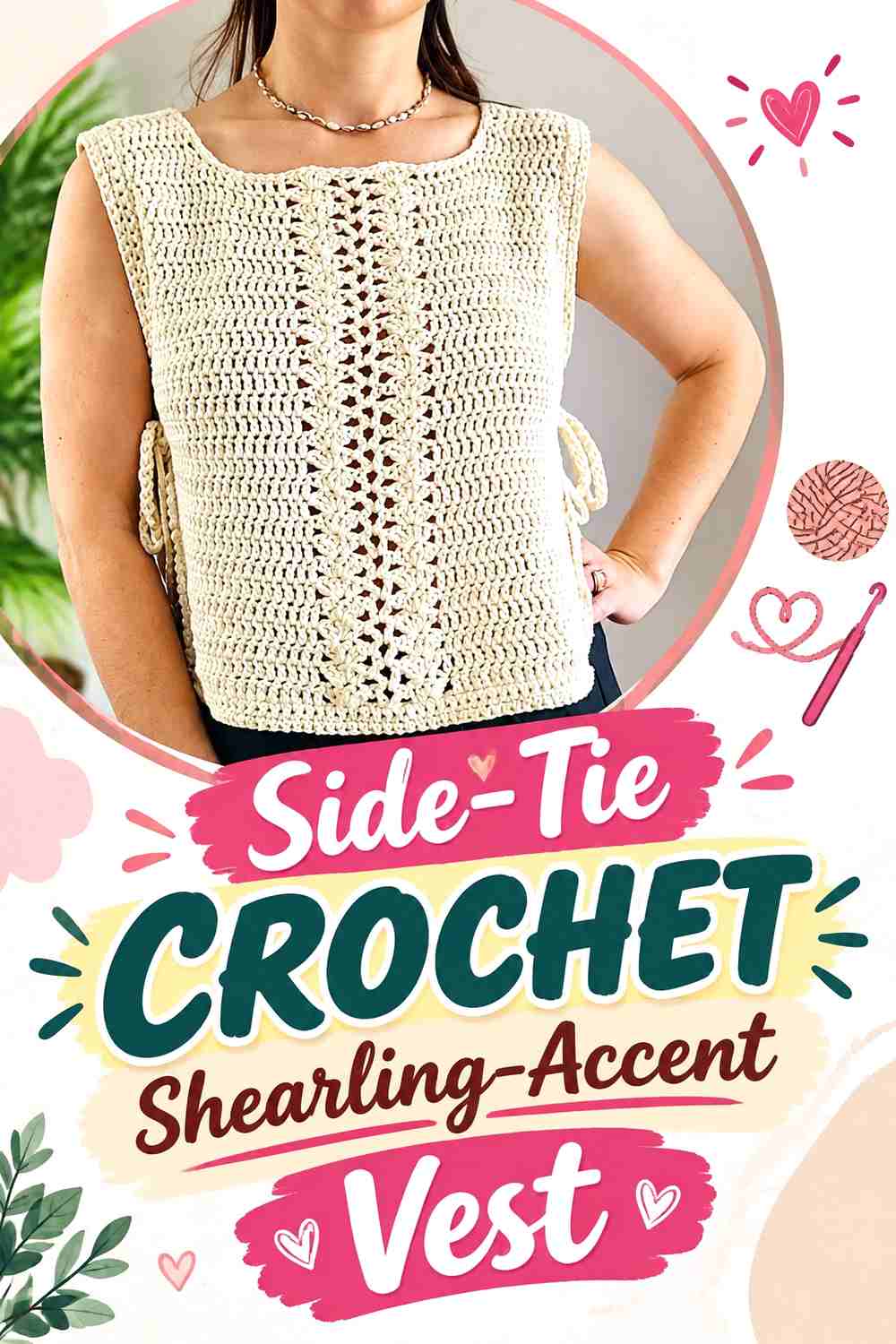 10. Side-Tie Crochet Shearling-Accent Vest