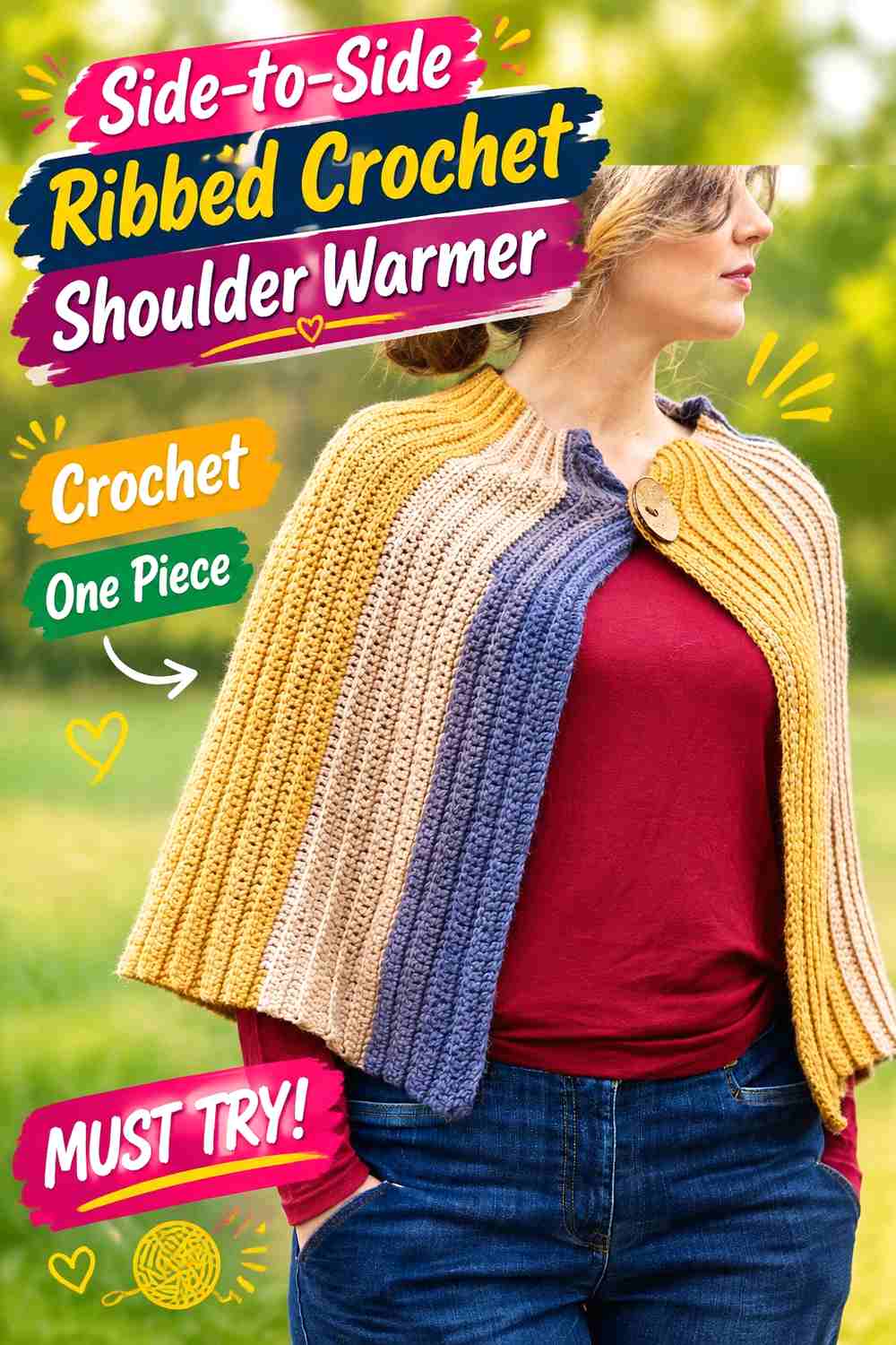 16. Side-to-Side Ribbed Crochet Shoulder Warmer