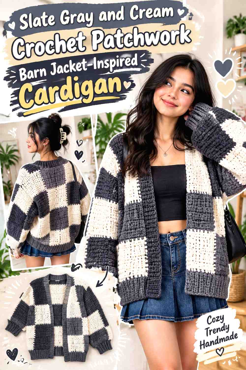 14. Slate Gray And Cream Crochet Patchwork Barn Jacket Inspired Cardigan