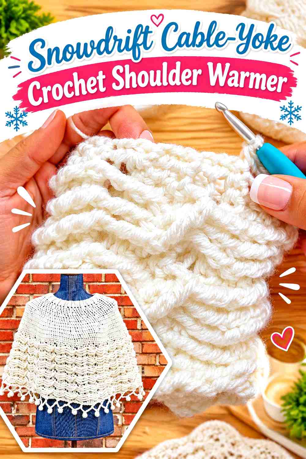 6. Snowdrift Cable-Yoke Crochet Shoulder Warmer