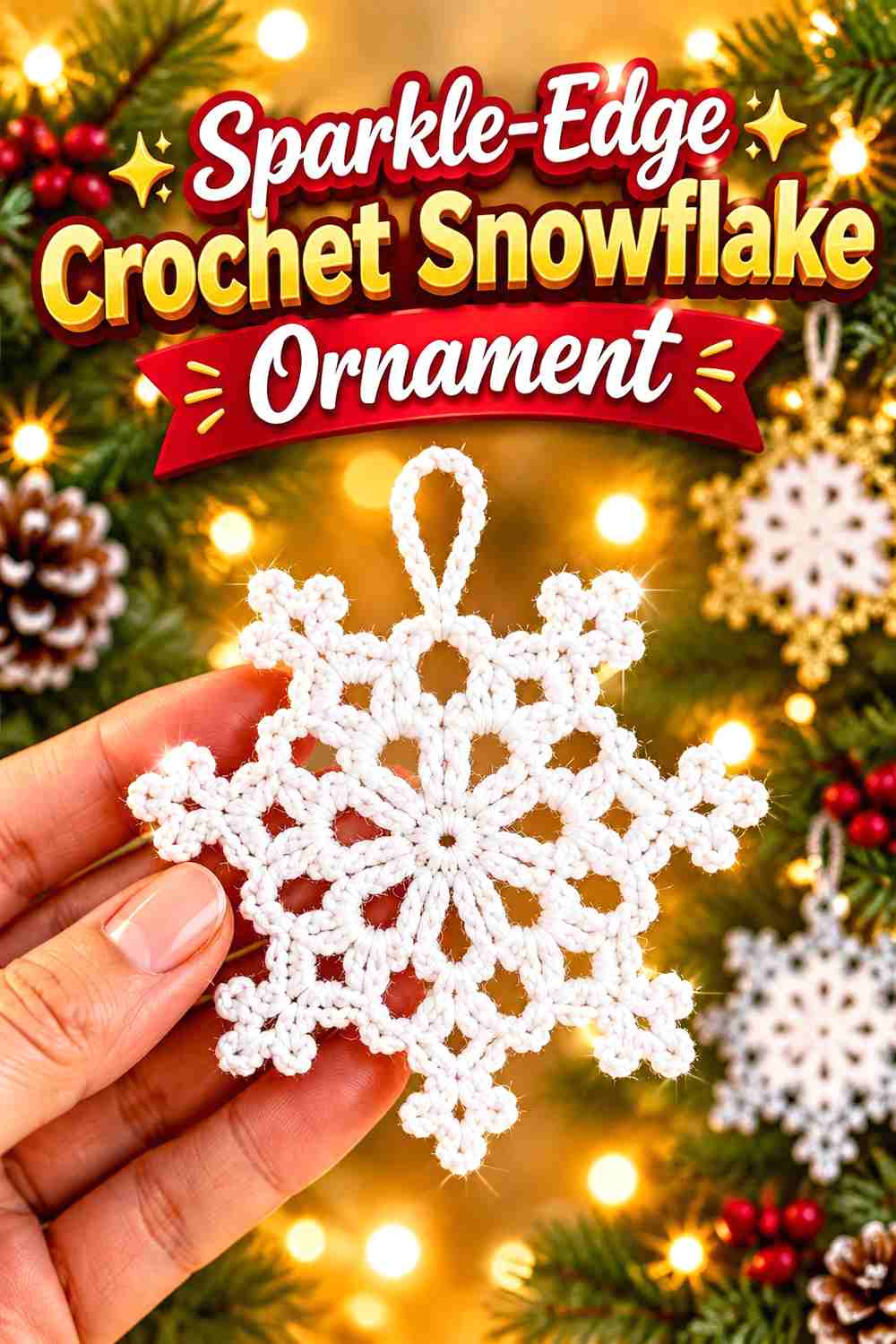 16. Sparkle-Edge Crochet Snowflake Ornament