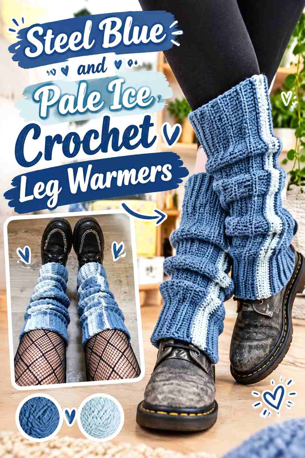 5. Steel Blue And Pale Ice Crochet Leg Warmers