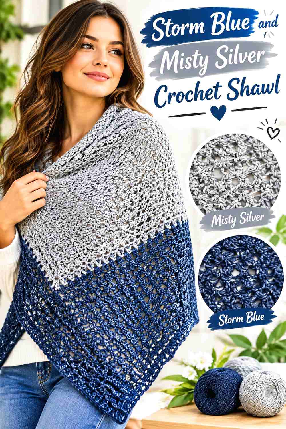 13. Storm Blue And Misty Silver Crochet Shawl