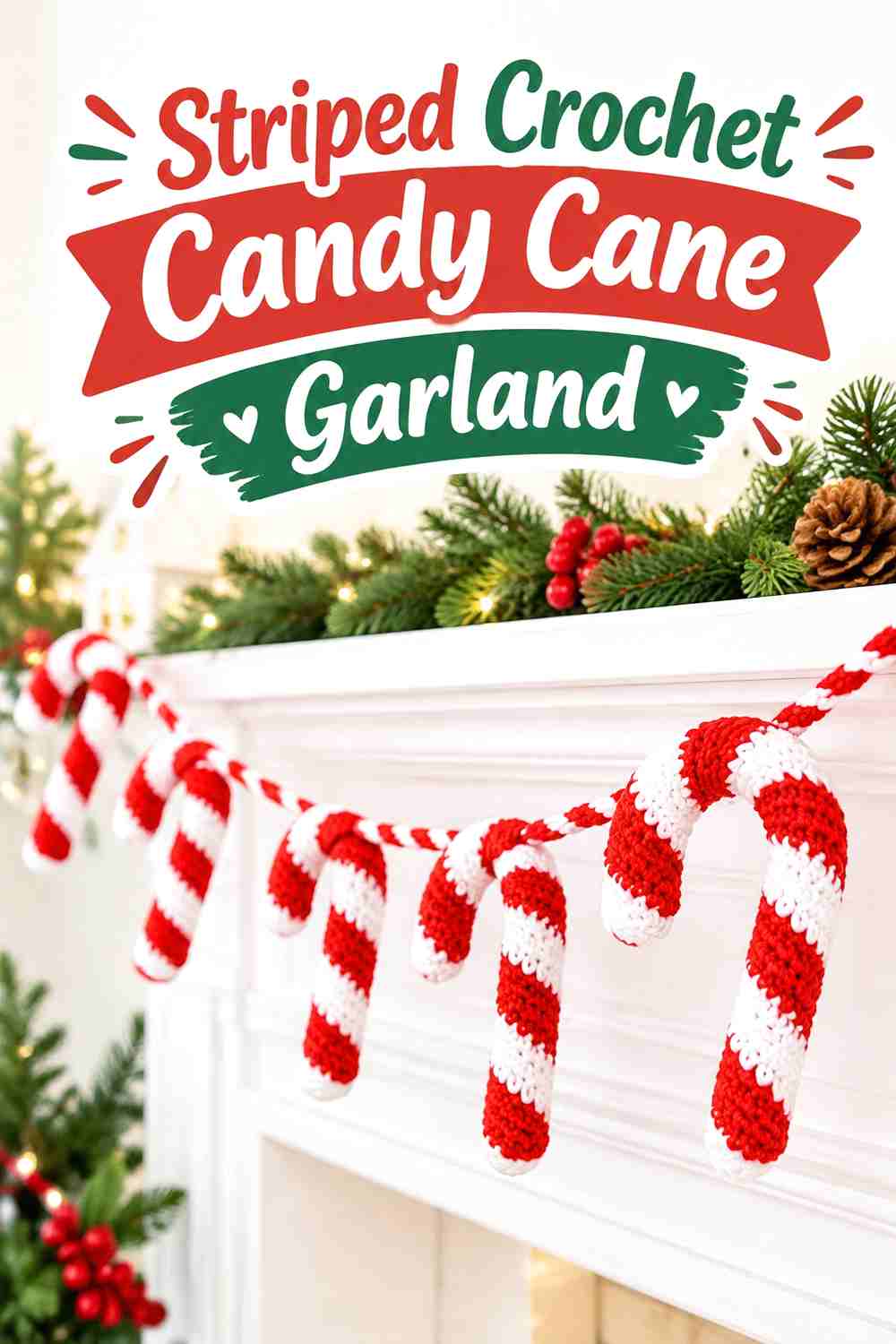 9. Striped Crochet Candy Cane Garland