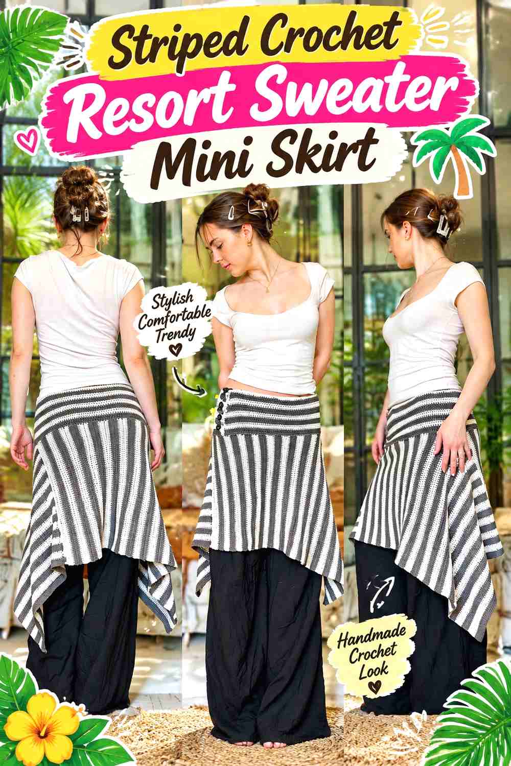 7. Striped Crochet Resort Sweater Mini Skirt