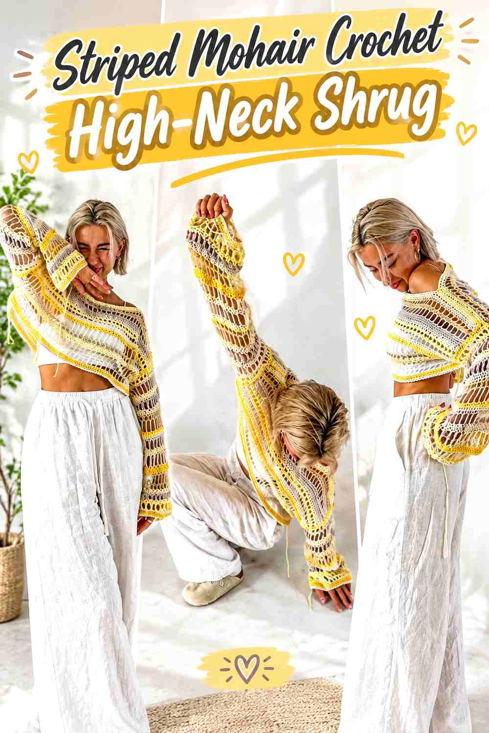 10. Striped Mohair Crochet High-Neck Shrug