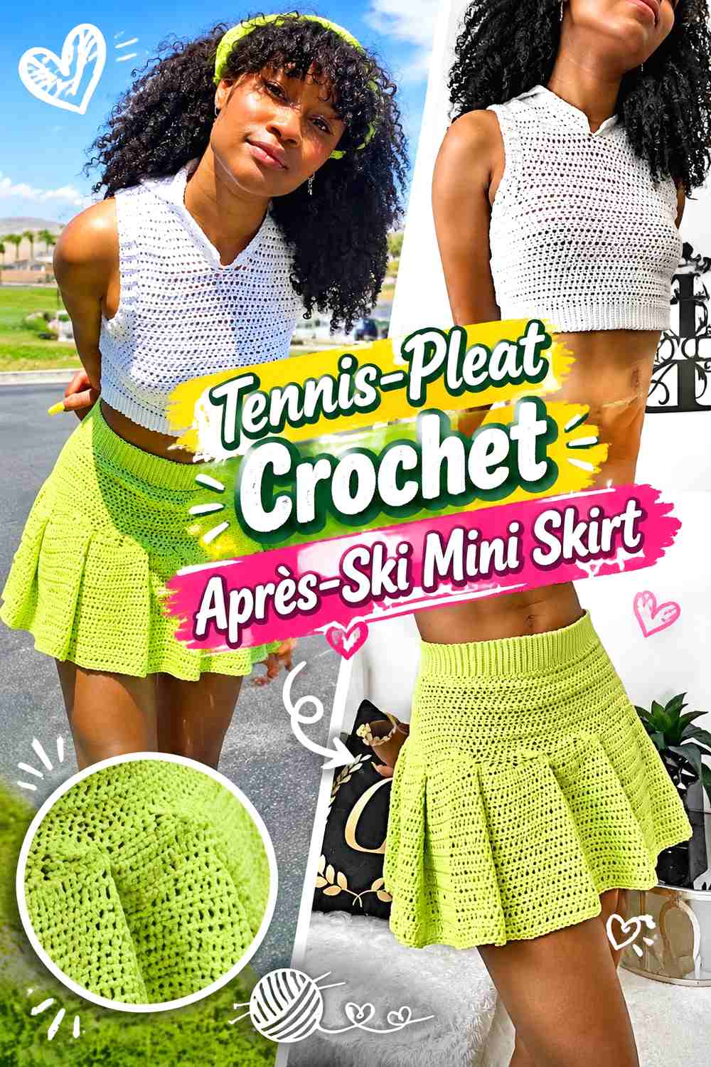 4. Tennis-Pleat Crochet Après-Ski Mini Skirt