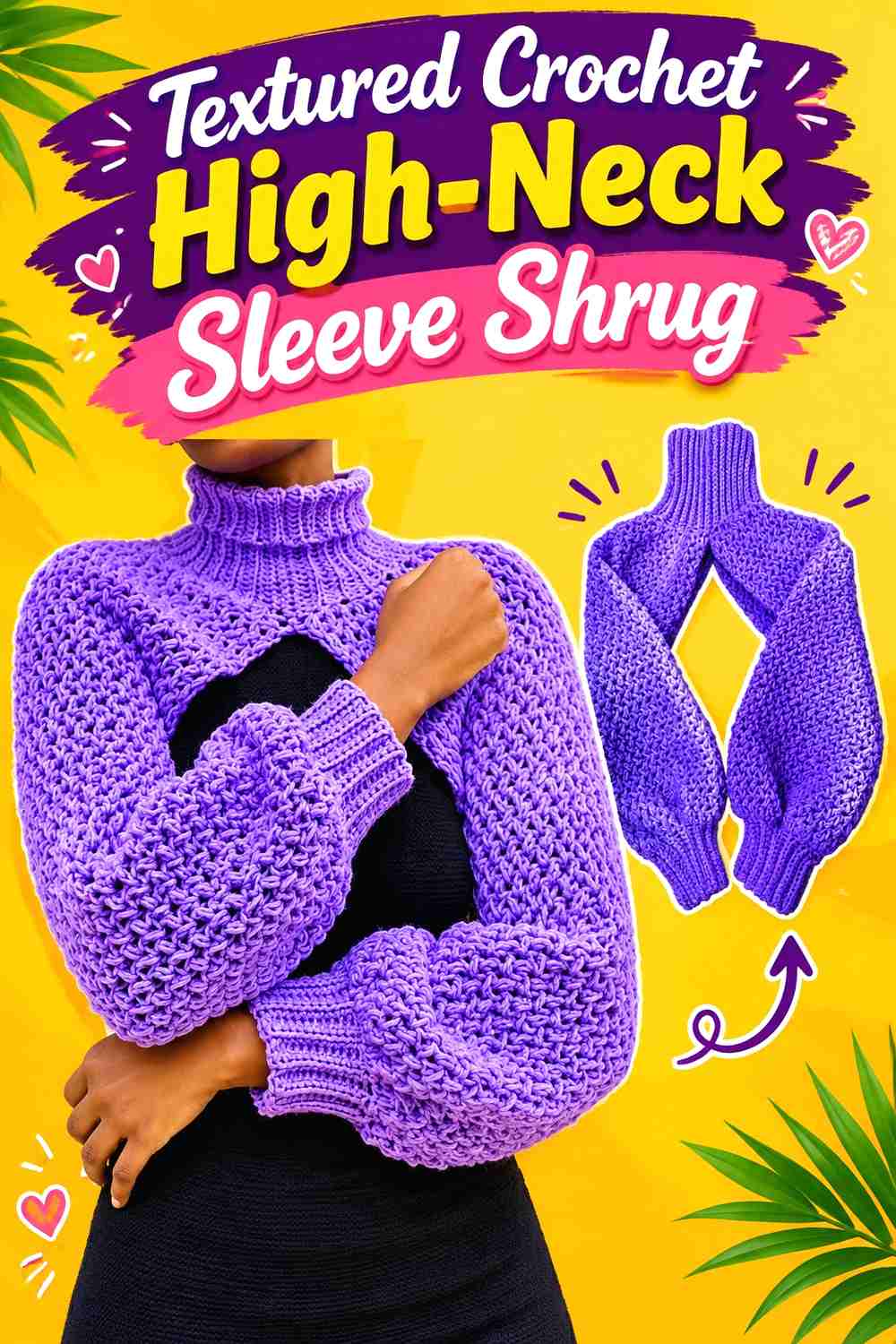 5. Textured Crochet High-Neck Sleeve Shrug