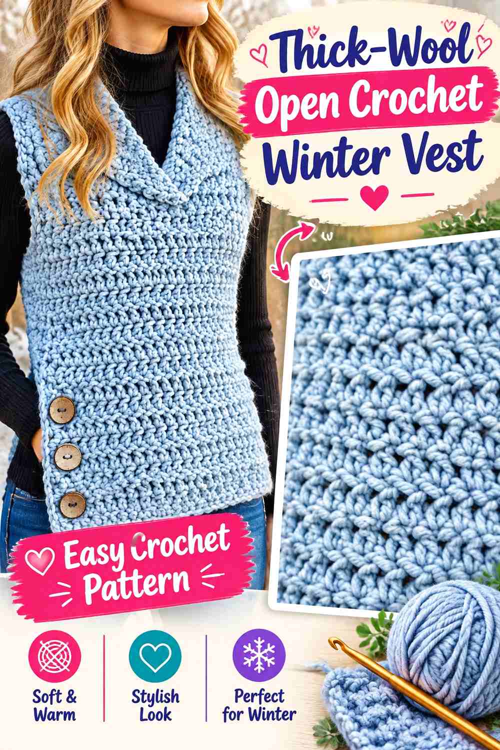 19. Thick-Wool Open Crochet Winter Vest