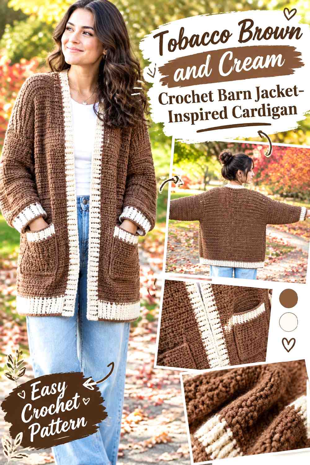 2. Tobacco Brown And Cream Crochet Barn Jacket Inspired Cardigan