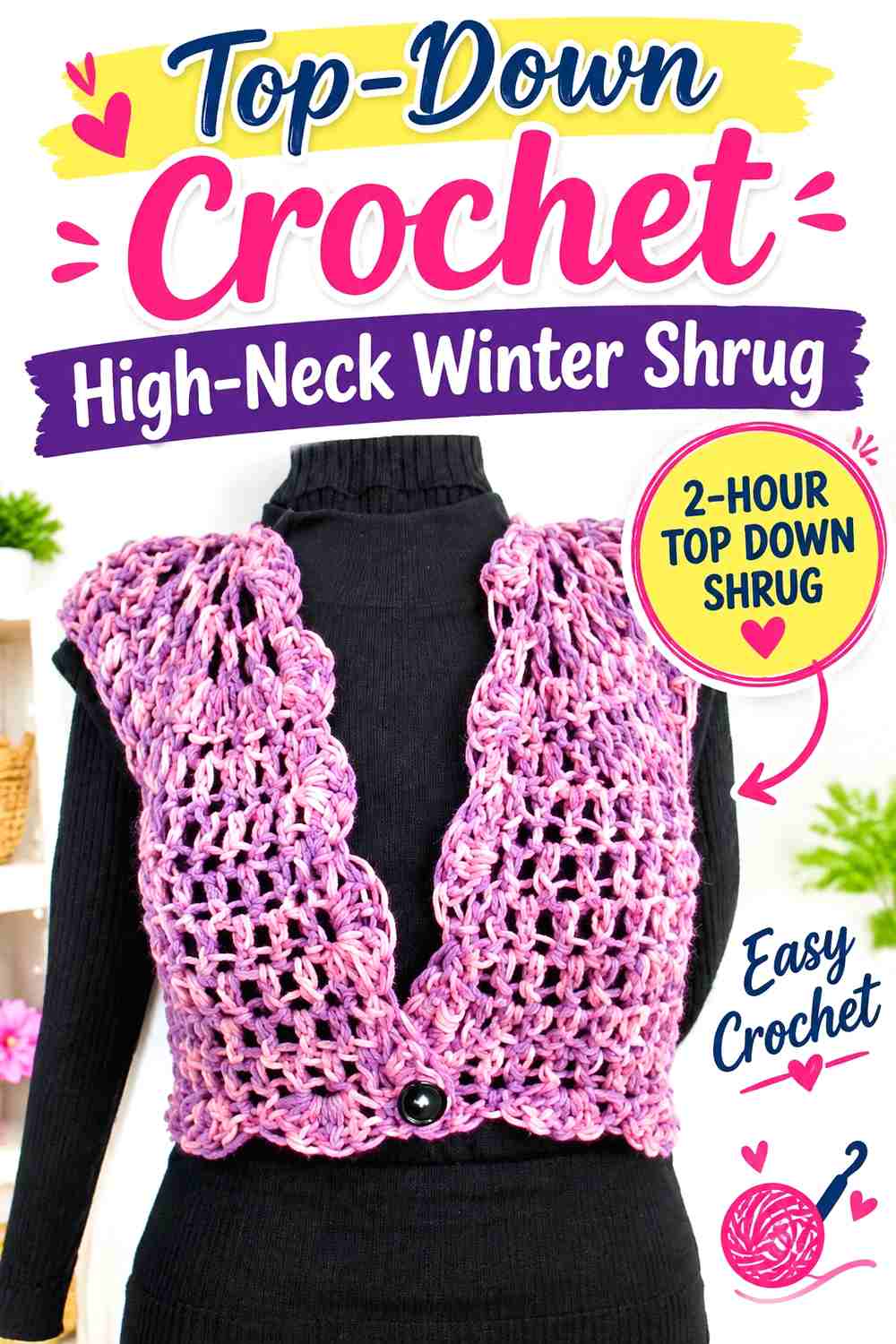 15. Top-Down Crochet High-Neck Winter Shrug