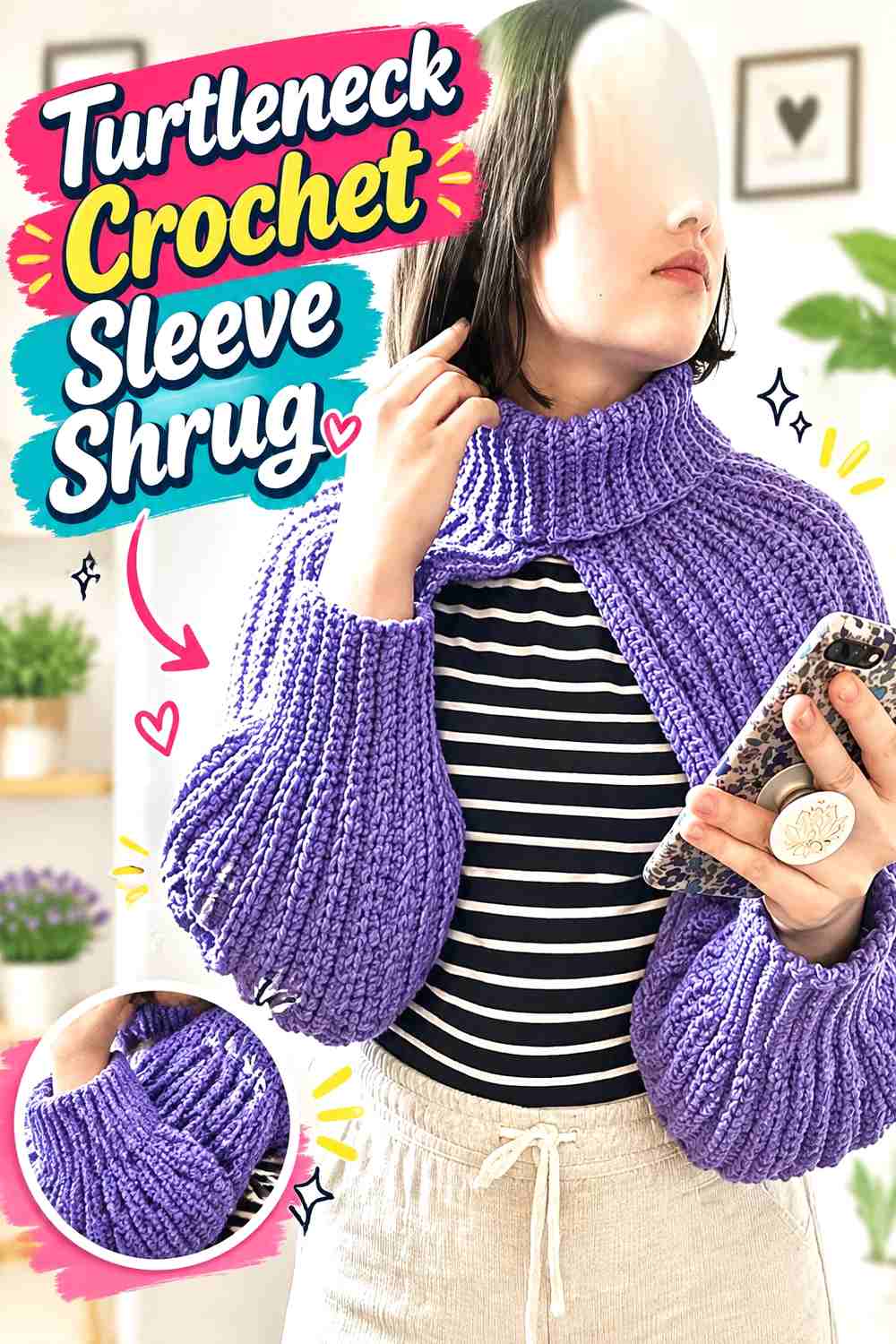 2. Turtleneck Crochet Sleeve Shrug