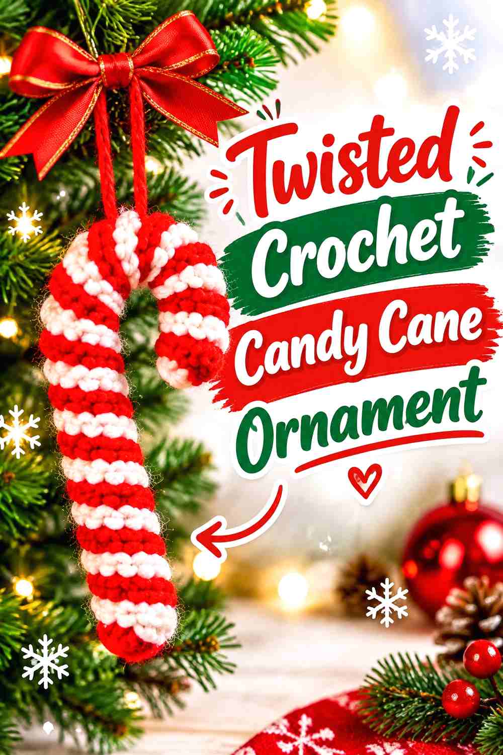 4. Twisted Crochet Candy Cane Ornament