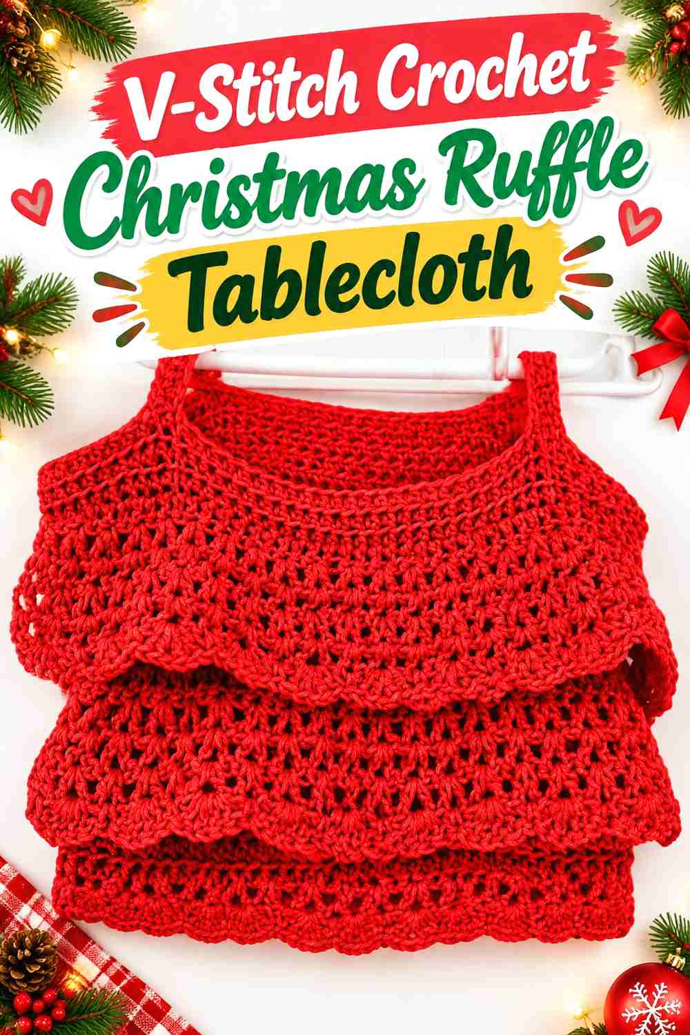 14. V-Stitch Crochet Christmas Ruffle Tablecloth