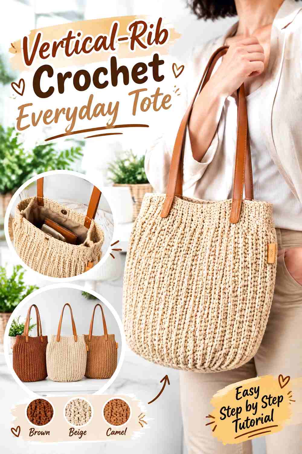 1. Vertical-Rib Crochet Everyday Tote